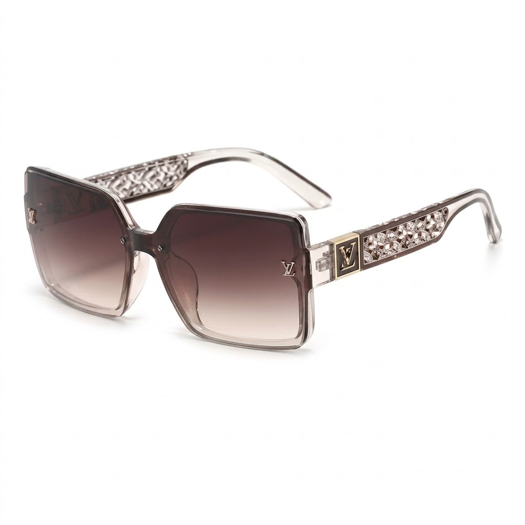 Elegant Square Frame Gradient Sunglasses – Diamond Embellished Temples