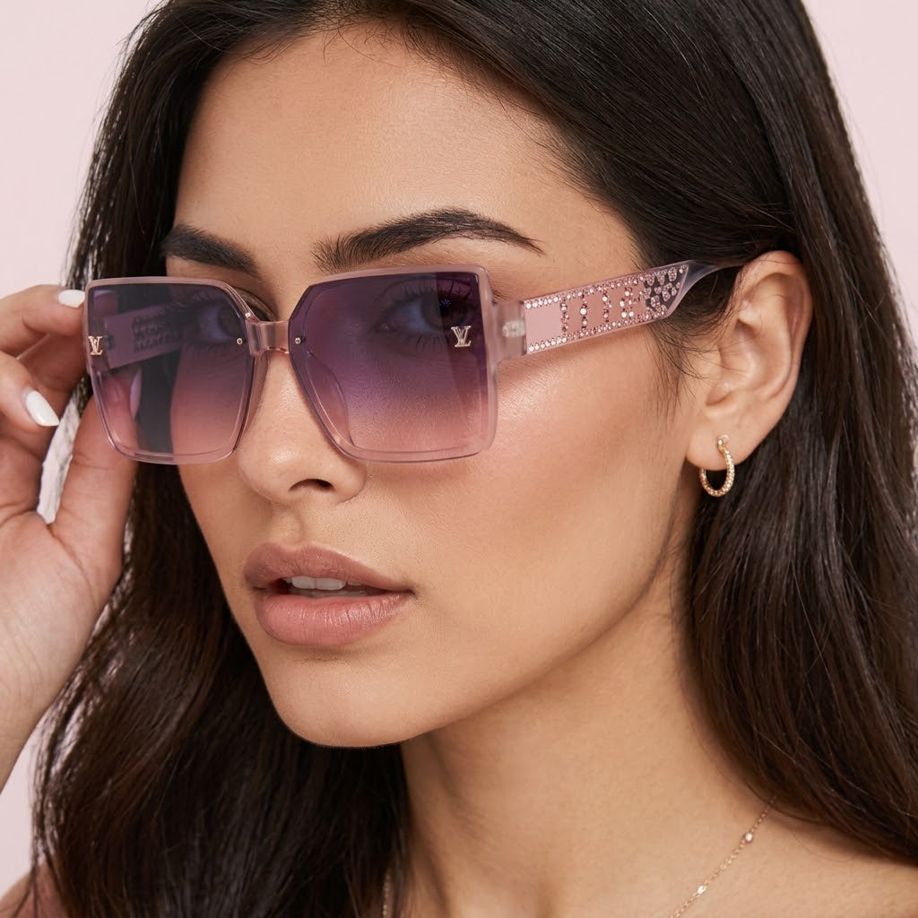 Elegant Square Frame Gradient Sunglasses – Diamond Embellished Temples