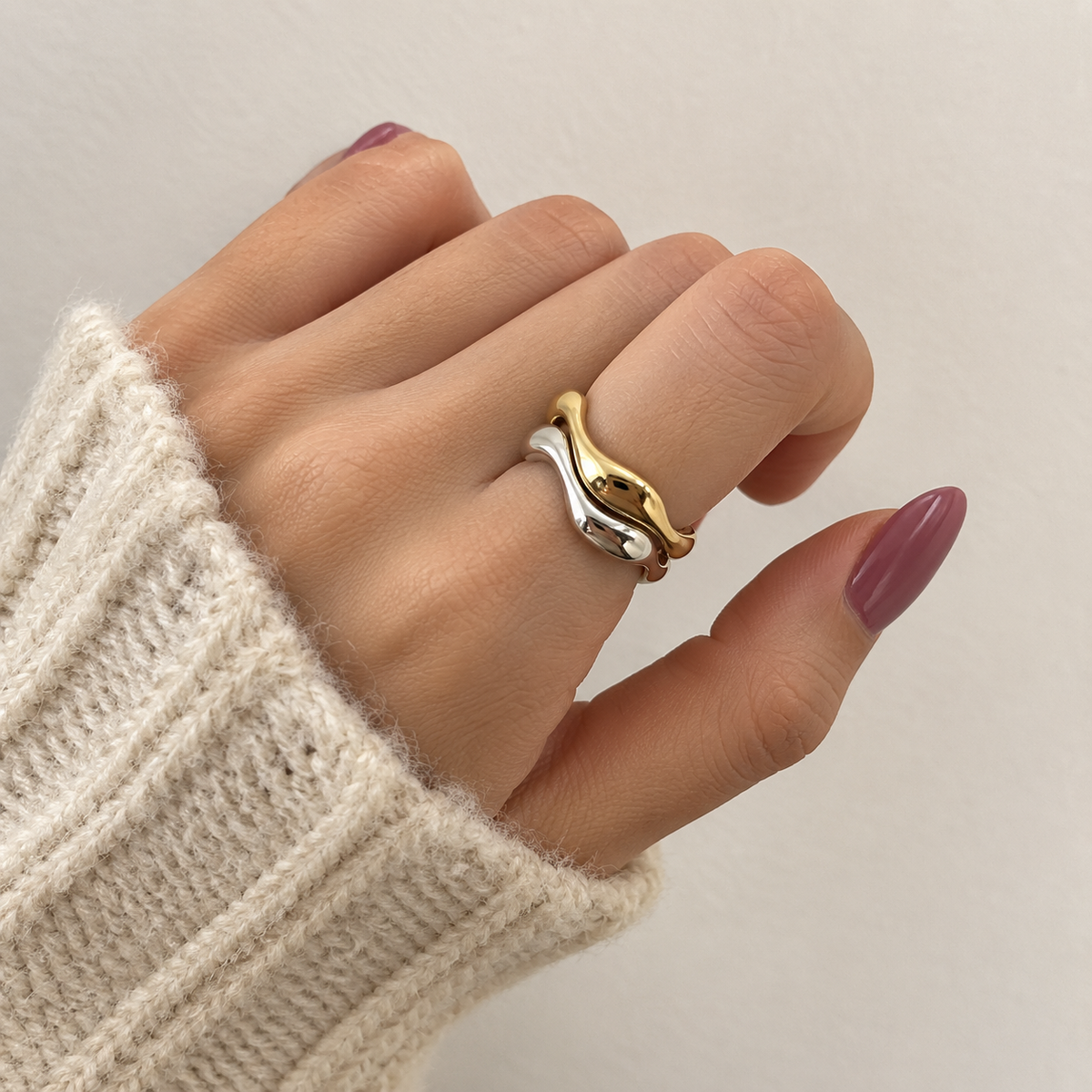 VENTFILLE 925 Sterling Silver Irregular Design Wave Golden Stackable Finger Rings Trendy Adjustable For Women Gifts Dropshipping