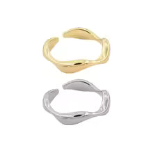 VENTFILLE 925 Sterling Silver Irregular Design Wave Golden Stackable Finger Rings Trendy Adjustable For Women Gifts Dropshipping