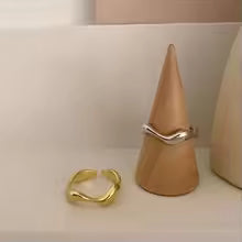 VENTFILLE 925 Sterling Silver Irregular Design Wave Golden Stackable Finger Rings Trendy Adjustable For Women Gifts Dropshipping