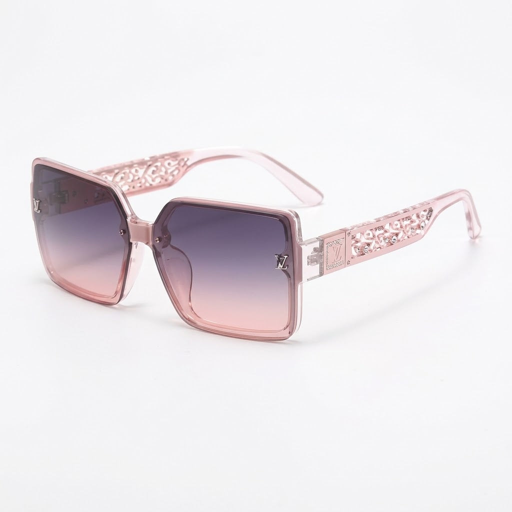 Elegant Square Frame Gradient Sunglasses – Diamond Embellished Temples